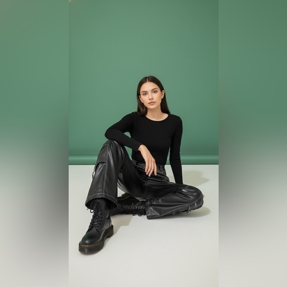 NWT frustration garden black & gray accent faux leather punk style Pants size S - Picture 4 of 6